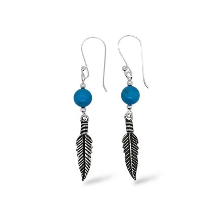 Mountain Creek Jewellery Earrings S/S Feather & Turquoise Drop