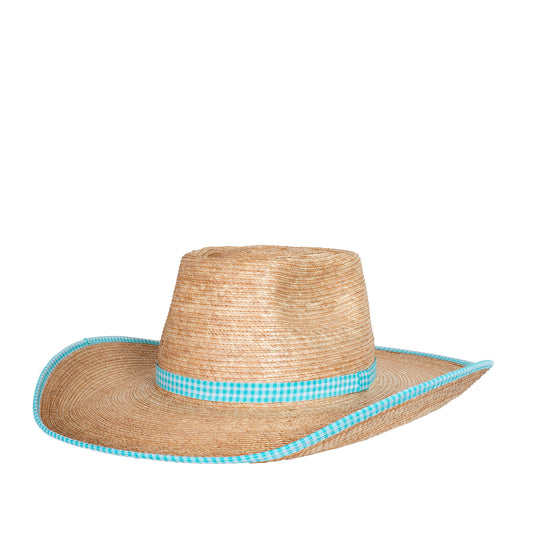 Sunbody Ava Turquoise Gingham Bound Hat