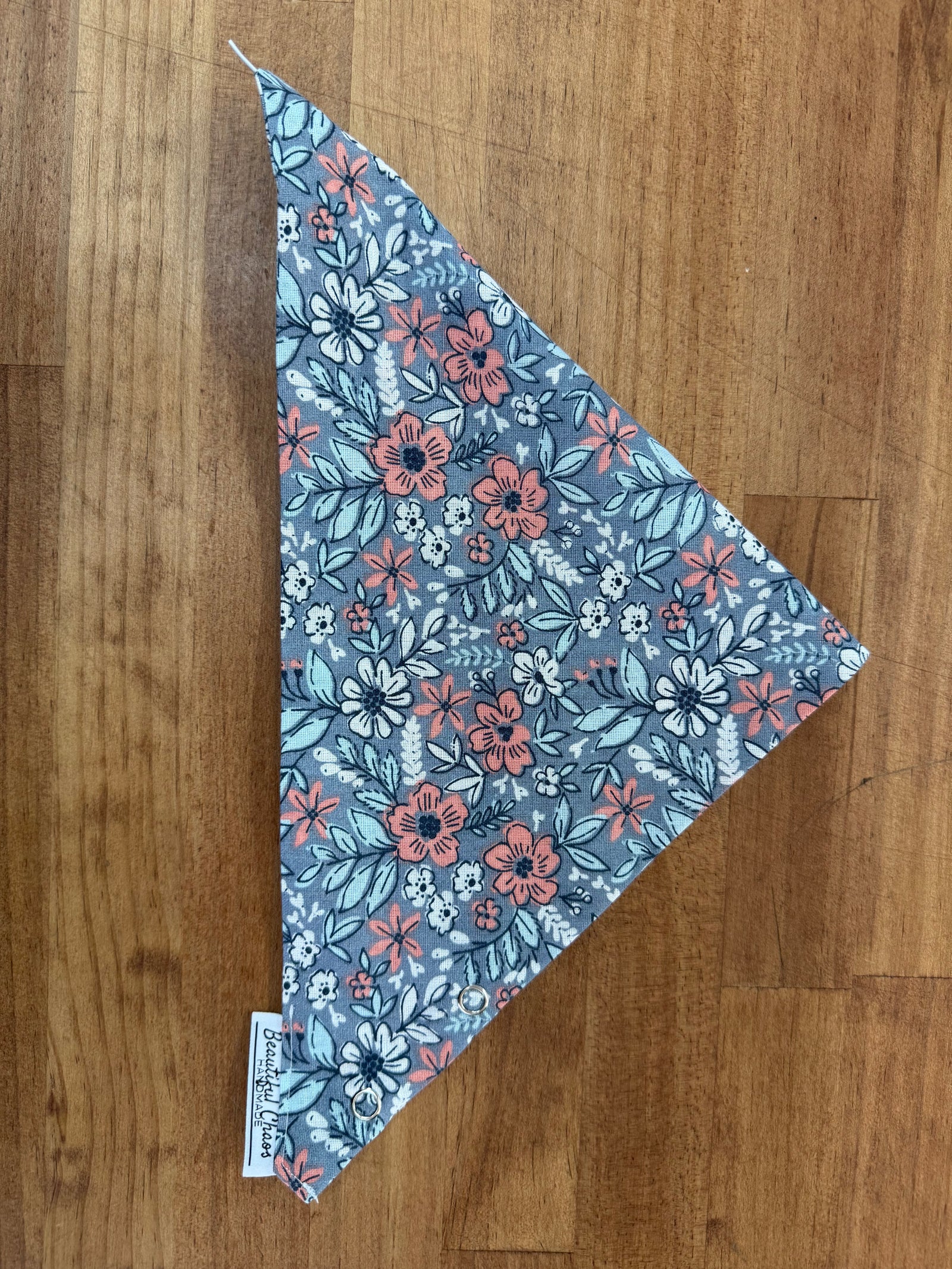 Neck Scarf - Flowers on Grey