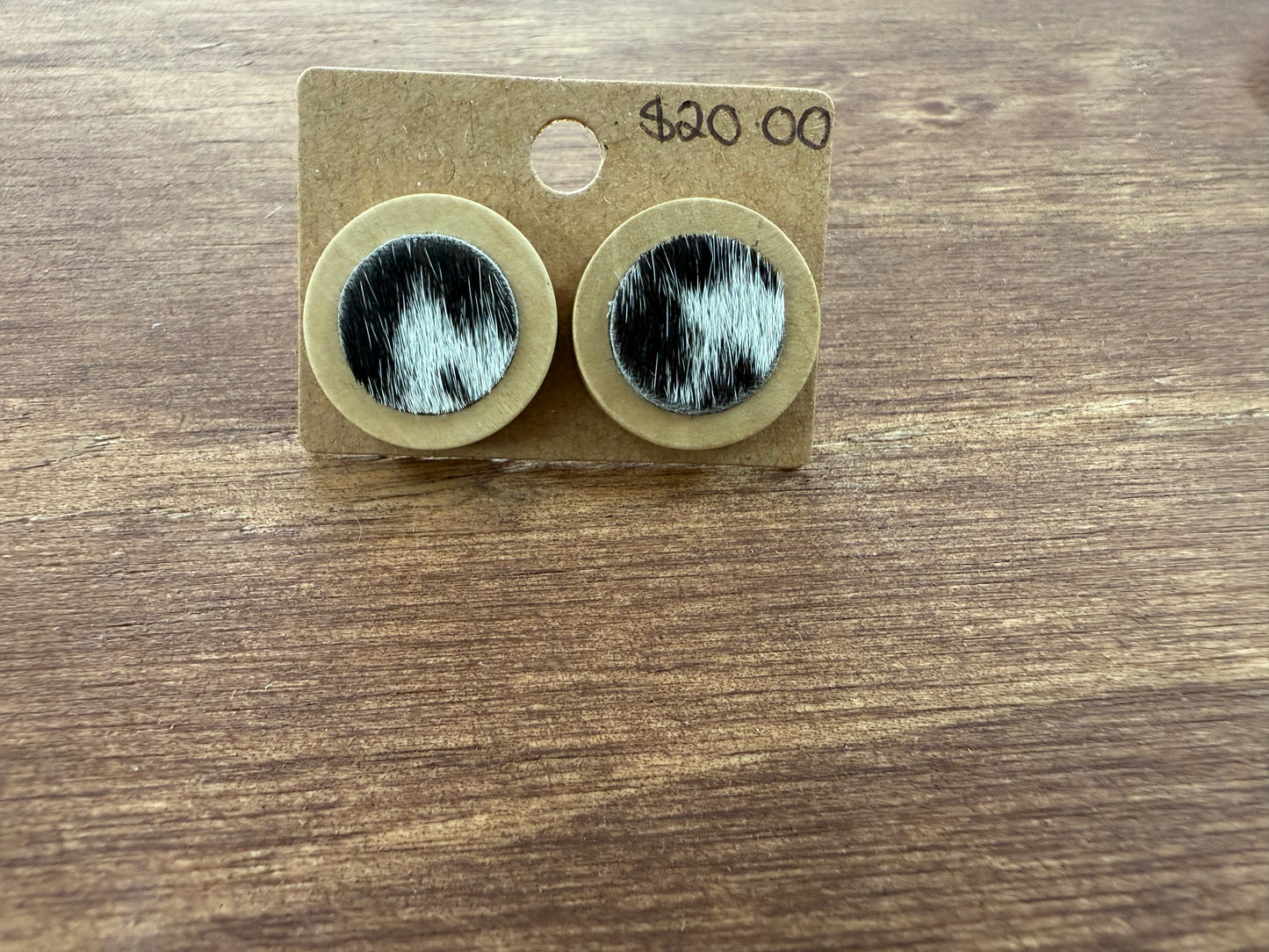 14mm Cowhide Stud on Timber Earrings