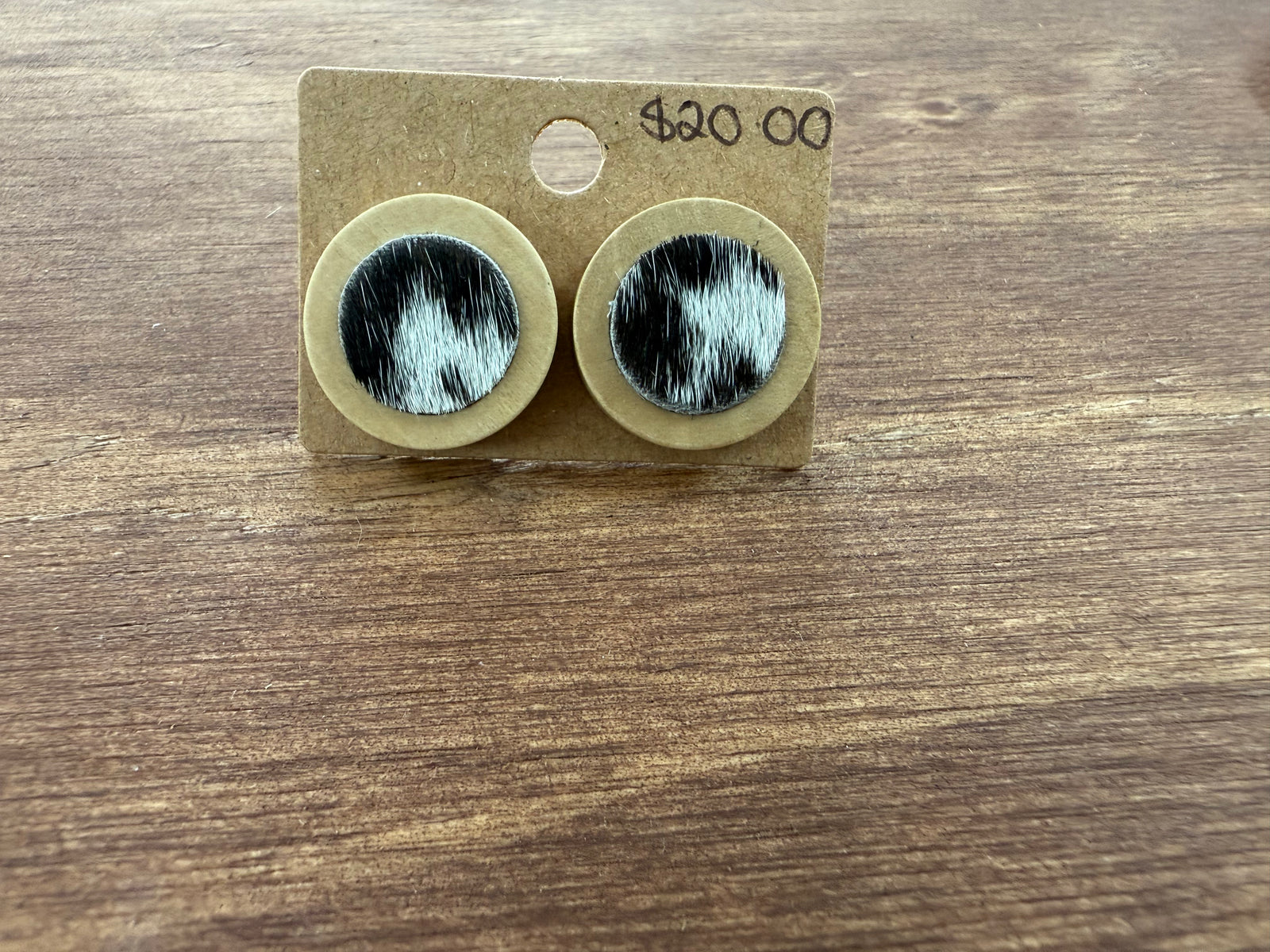 14mm Cowhide Stud on Timber Earrings
