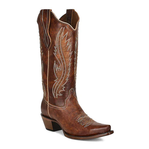 Circle G Ladie's Boot - Studs & Embroidery Snip Toe - Tan