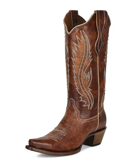 Circle G Ladie's Boot - Studs & Embroidery Snip Toe - Tan