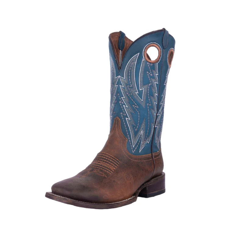 Circle G Men's Boot - Wide Sq Toe - Chocolate/Blue