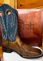Circle G Men's Boot - Wide Sq Toe - Chocolate/Blue