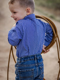 Allora Classic Long Sleeve Boys Romper - Blue Plaid