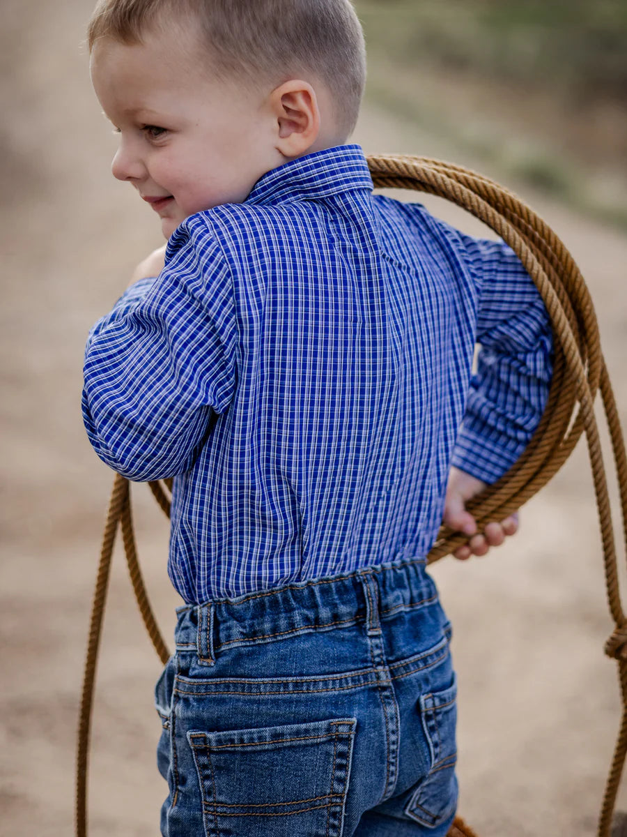 Allora Classic Long Sleeve Boys Romper - Blue Plaid