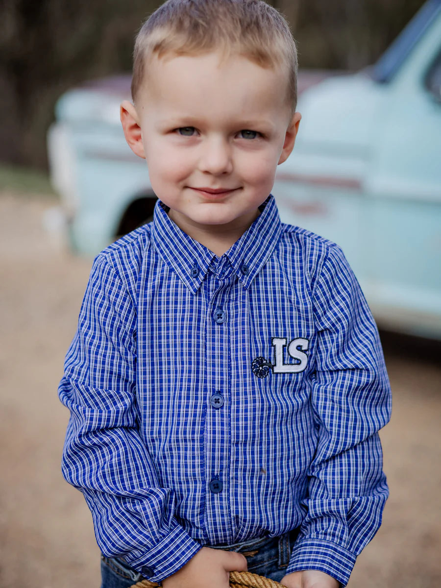 Allora Classic Long Sleeve Boys Romper - Blue Plaid