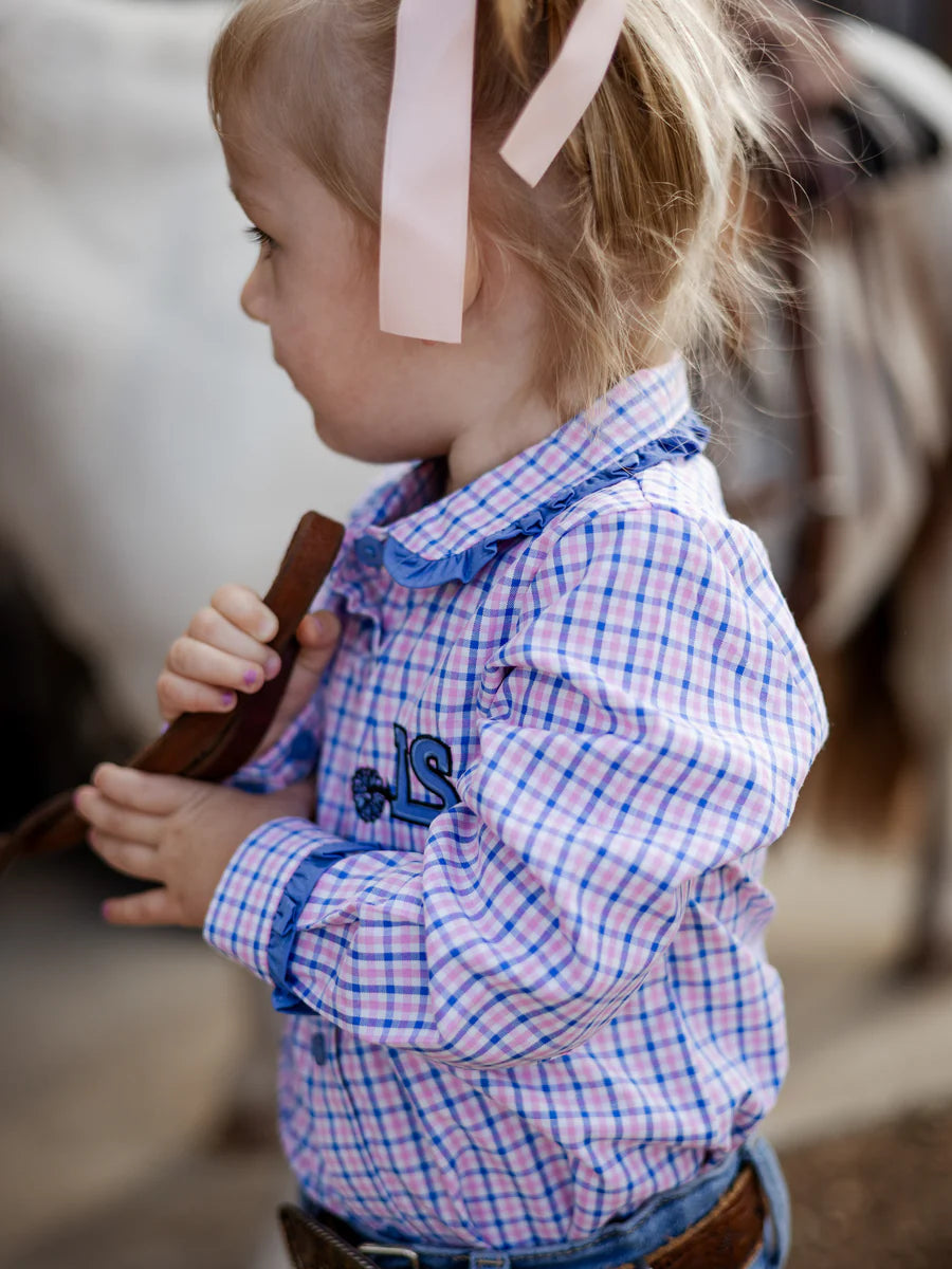 Withcott Long Sleeve Girls Romper - Pink & Blue Check