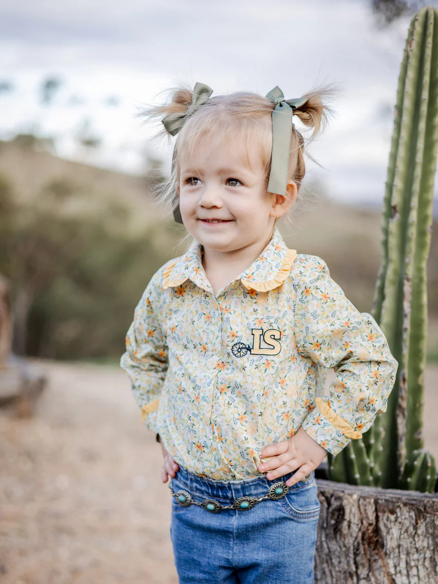 Withcott Long Sleeve Girls Romper - Yellow Flowers