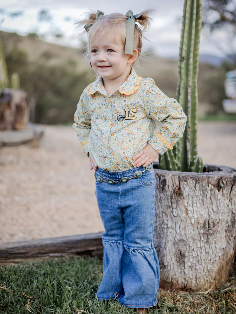Withcott Long Sleeve Girls Romper - Yellow Flowers