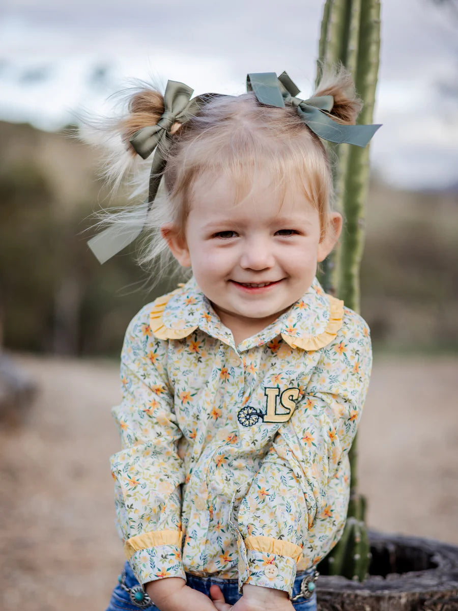 Withcott Long Sleeve Girls Romper - Yellow Flowers