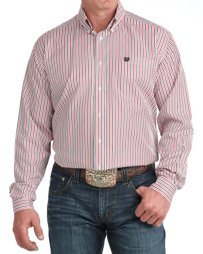 Cinch Mens Longsleeve Shirt - White/Pink/Black