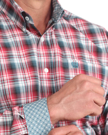 Cinch Mens Longsleeve Shirt - Red/White/Grey Plaid