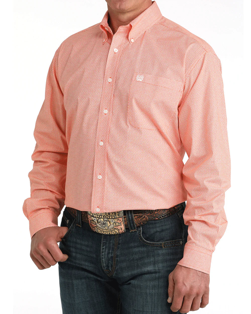 Cinch Mens Longsleeve Shirt - Orange Print