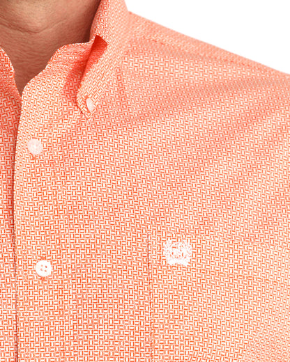 Cinch Mens Longsleeve Shirt - Orange Geometric Print
