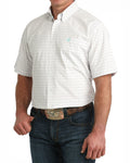 Cinch Mens Shortsleeve Shirt - White/Blue/Tan Plaid