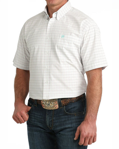 Cinch Mens Shortsleeve Shirt - White/Blue/Tan Plaid