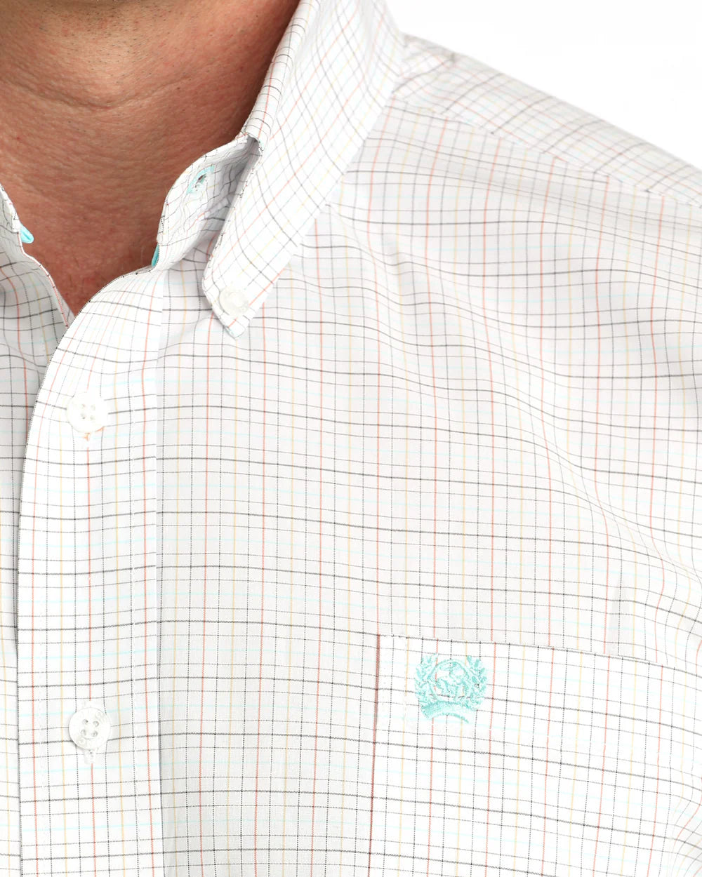 Cinch Mens Shortsleeve Shirt - White/Blue/Tan Plaid