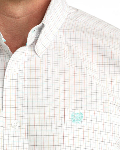 Cinch Mens Shortsleeve Shirt - White/Blue/Tan Plaid