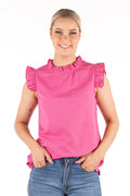 H&H Linen Raspberry Sleeveless Shirt with Frill