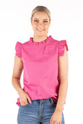 H&H Linen Raspberry Sleeveless Shirt with Frill