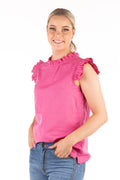 H&H Linen Raspberry Sleeveless Shirt with Frill