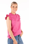 H&H Linen Raspberry Sleeveless Shirt with Frill