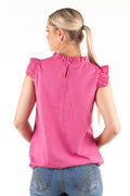 H&H Linen Raspberry Sleeveless Shirt with Frill