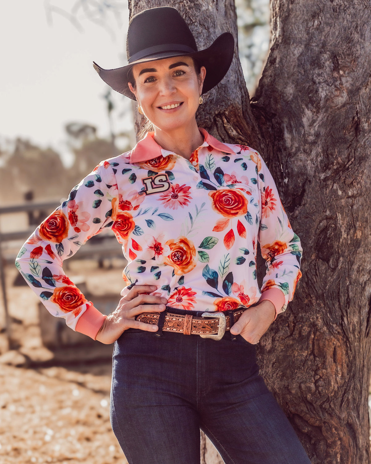 Ladies Sun Shirt - Peach & Rose