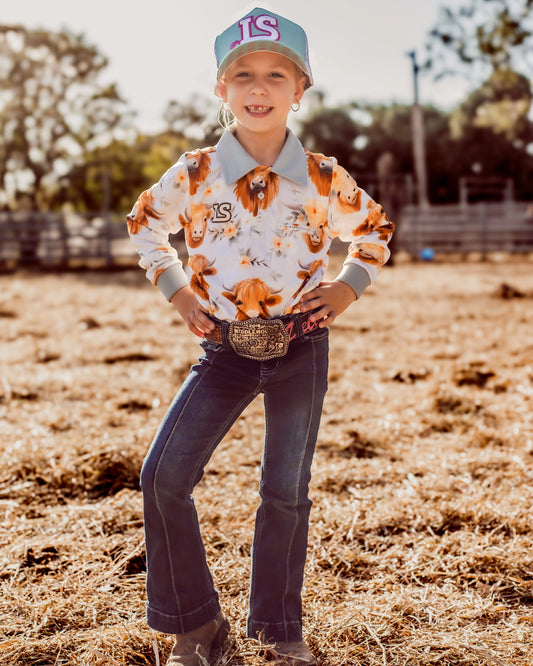 Girls Sunshirt - Blue Highland Cow