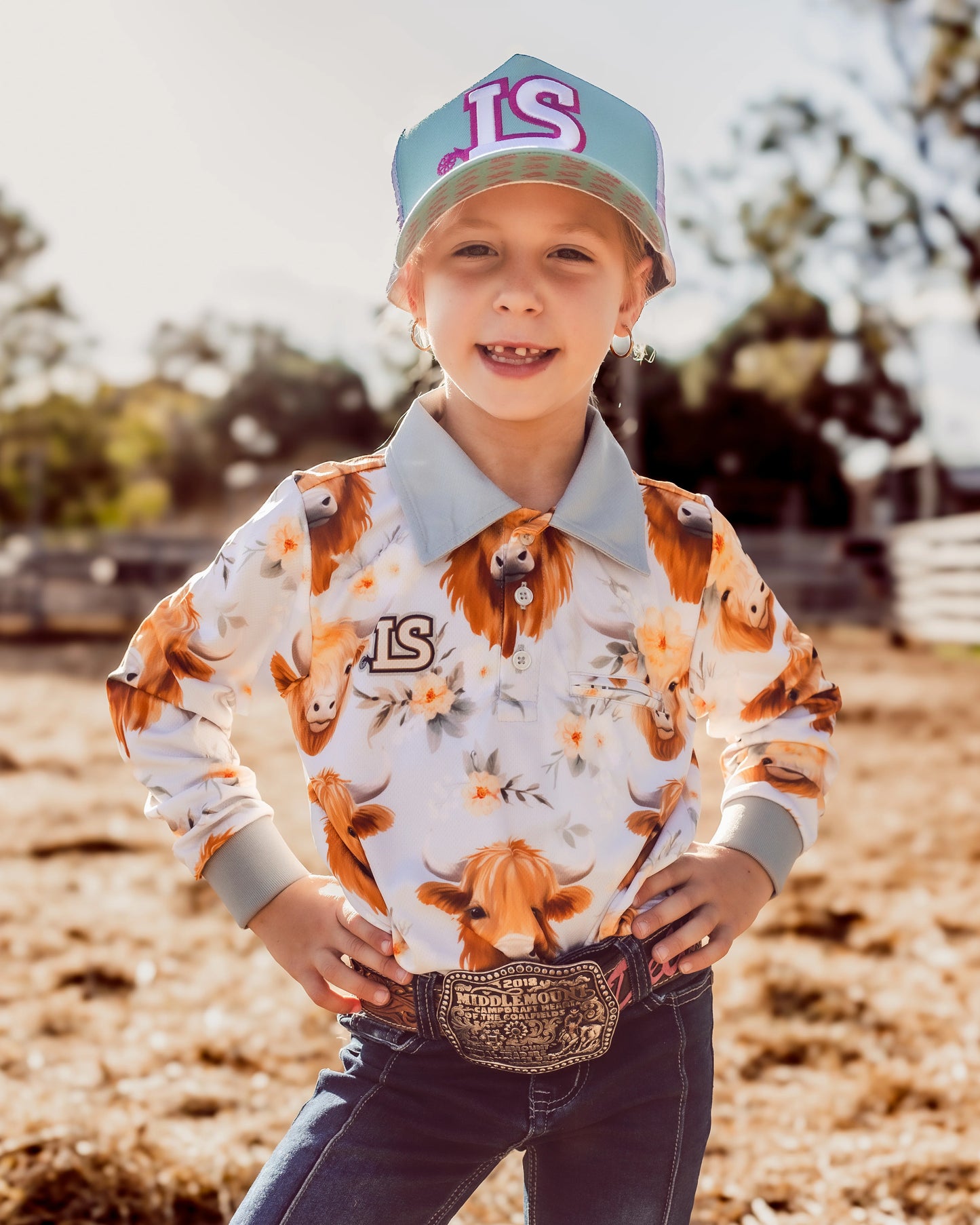 Girls Sunshirt - Blue Highland Cow