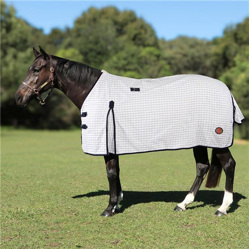 Cotton Blend Ripstop Horse Rug White with Navy Trim