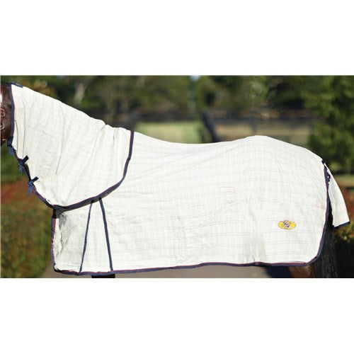 Cotton Blend Ripstop Horse Rug White with Navy Trim