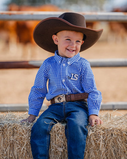 Boys Long Sleeved Romper - Blue Gingham