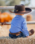 Boys Long Sleeved Romper - Blue Gingham