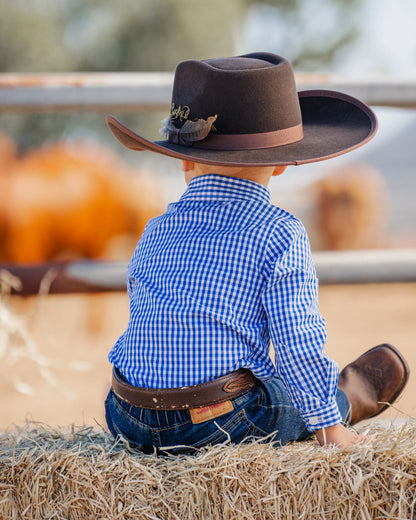 Boys Long Sleeved Romper - Blue Gingham