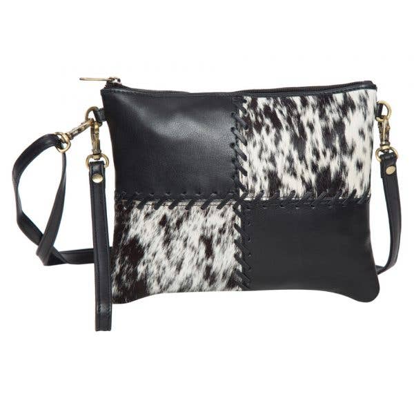 Lisbon Cowhide Clutch Bag in Black & White