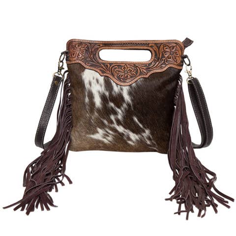 Cali Cowhide Bag in Tan & White