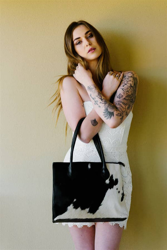 England Cowhide Tote Bag in Black & White