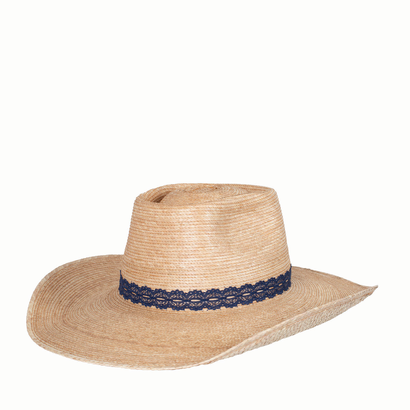 Sunbody Reata III Palm Leaf Hat with Navy Lace Hatband