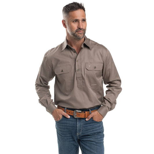 Just Country Cameron 1/2 Button Workshirt - Brown