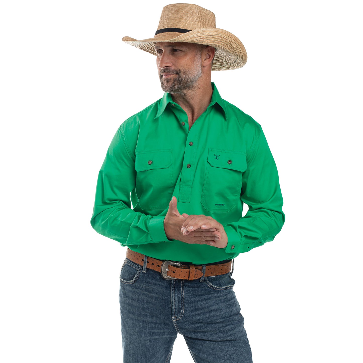 Just Country Cameron 1/2 Button Workshirt - Ivy Green