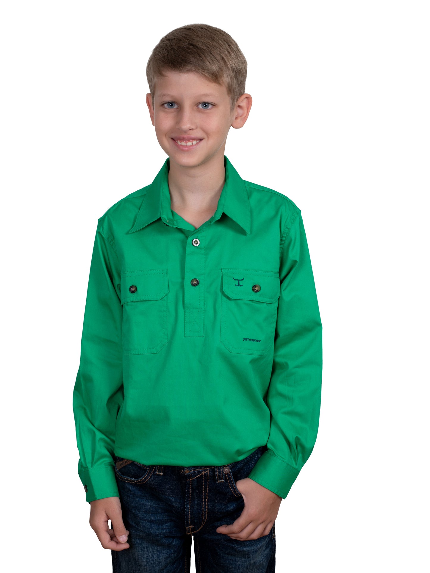 Just Country Lachlan 1/2 Button Workshirt - Ivy Green