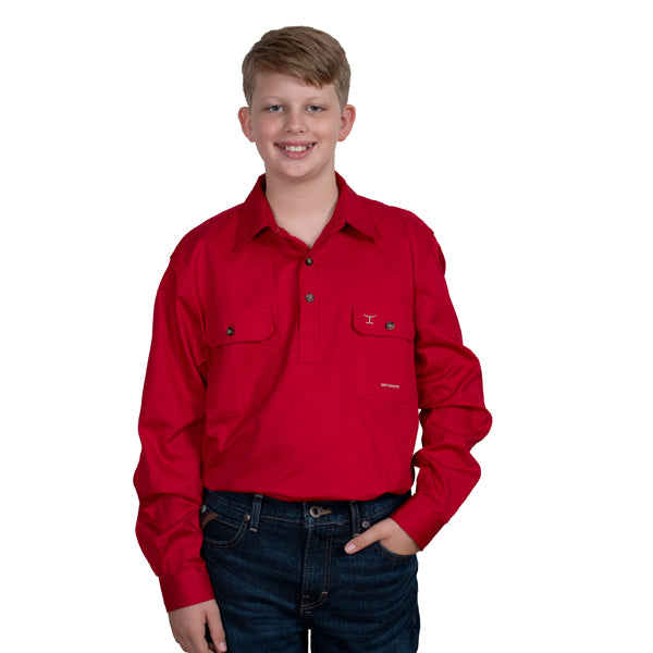 Just Country Lachlan 1/2 Button Workshirt - Chilli