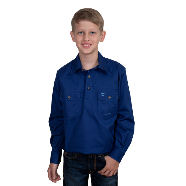Just Country Lachlan 1/2 Button Workshirt - Cobalt