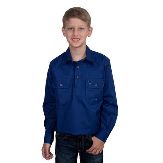 Just Country Lachlan 1/2 Button Workshirt - Cobalt