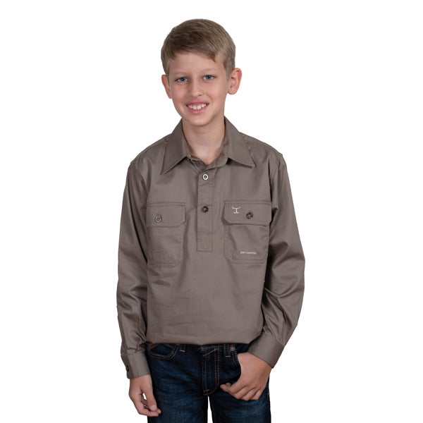 Just Country Lachlan 1/2 Button Workshirt - Brown
