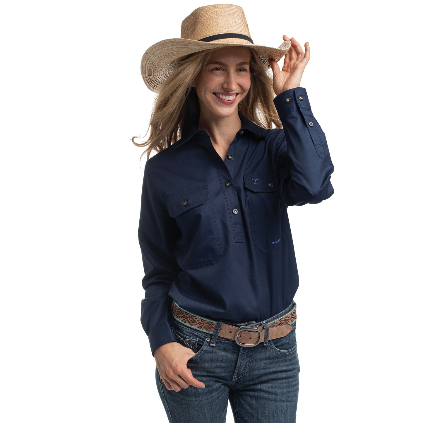 Just Country Jahna 1/2 Button Workshirt - Navy
