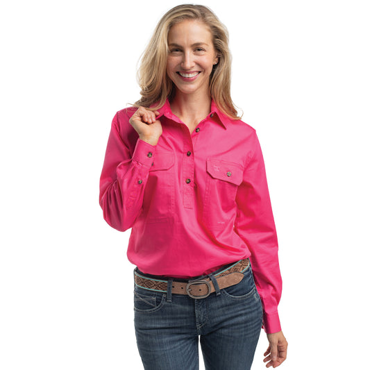 Just Country Jahna 1/2 Button Workshirt - Hot Pink
